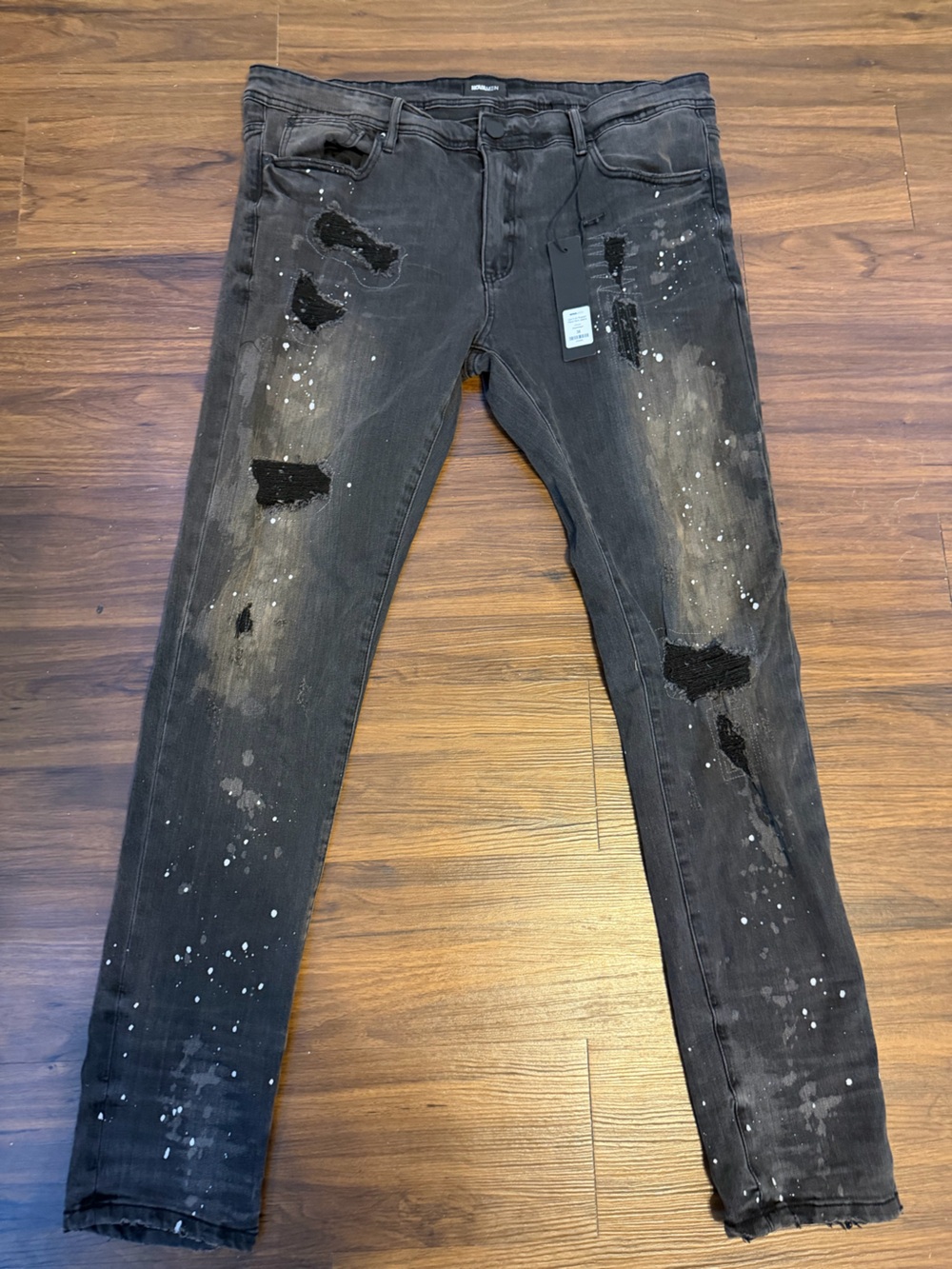 Black Distressed Paint-Splatter Men’s Jeans